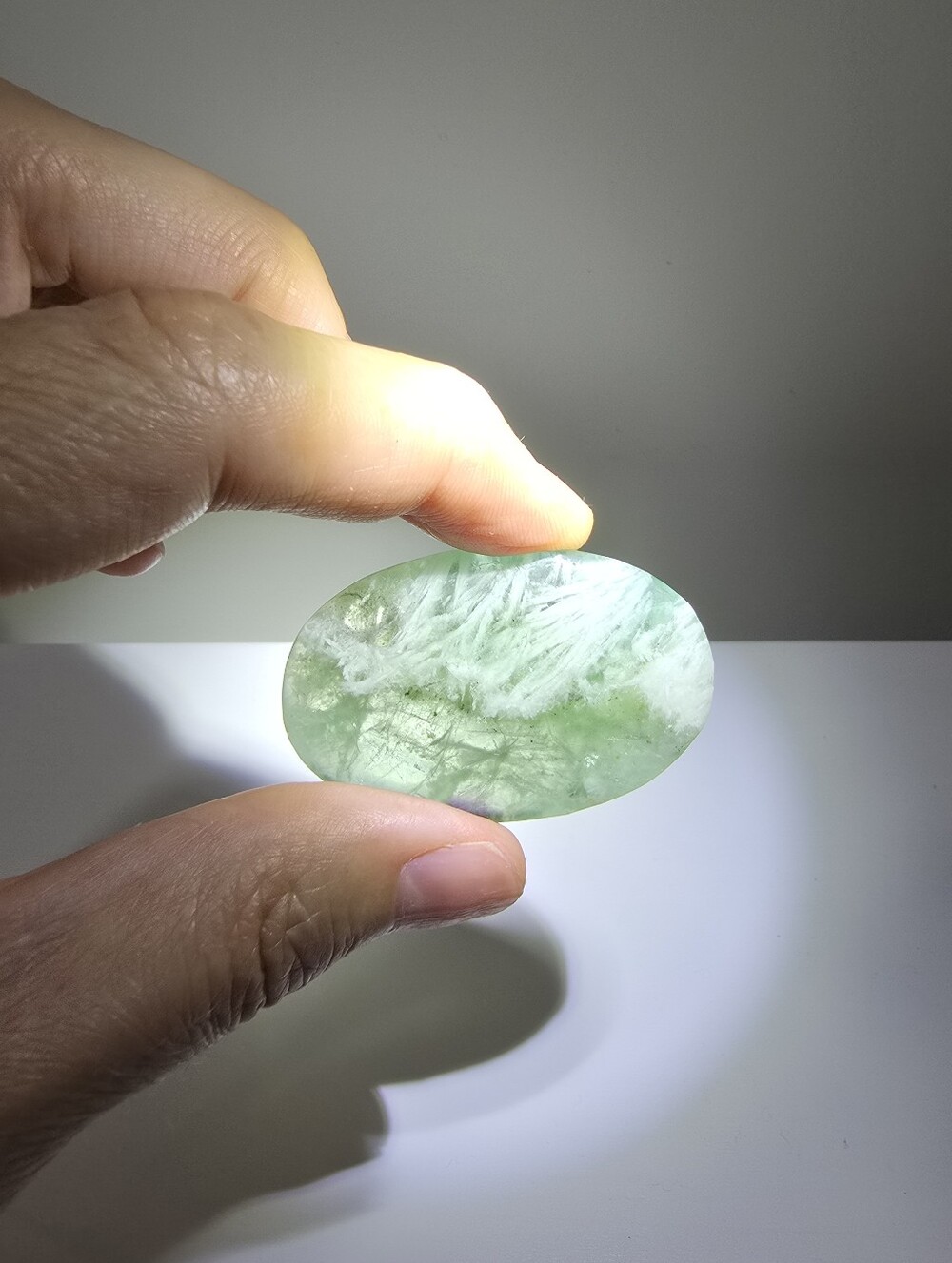 Feather Fluorite Crystal Palmstone #B